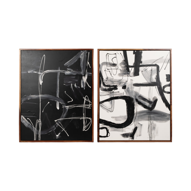 S/2 95x59 Hand Painted Contemporary Art, Black/wht