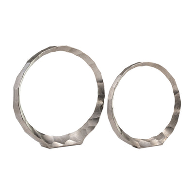 METAL, S/2, 14/17 HAMMERED DECORATIVE RINGS, SLVR