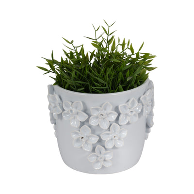 7 Floral Applique Planter, White