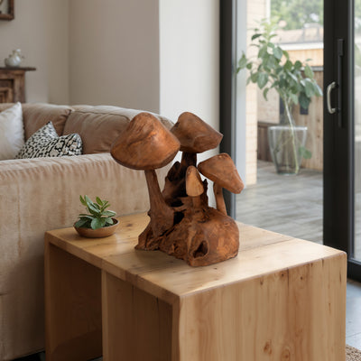 12 Teak Wood Mushroom Cluster, Natural