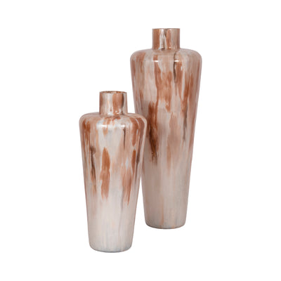 17 Nude Drip Finish Glass Floor Vase, Tan Multi