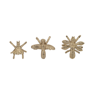 Metal, S/3 3/4/4 Assorted Bugs, Gold