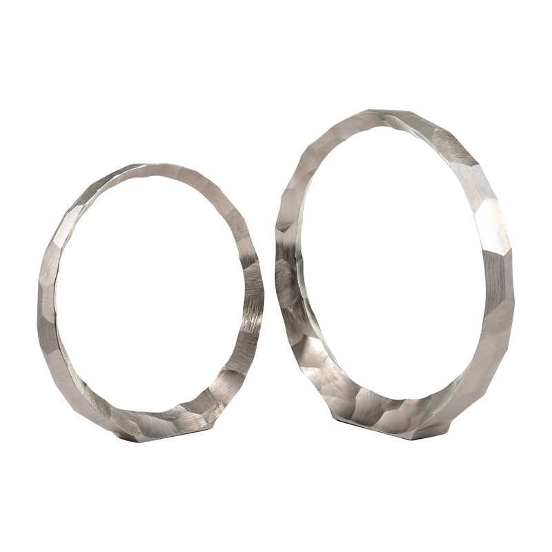 METAL, S/2, 14/17 HAMMERED DECORATIVE RINGS, SLVR