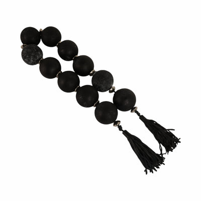 56'' Renton Blk & Slvr Glass Garland W Lthr Tassel