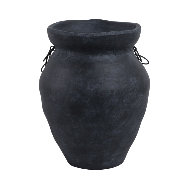 12x10 Rustic Terracotta Vase With Chain, Black