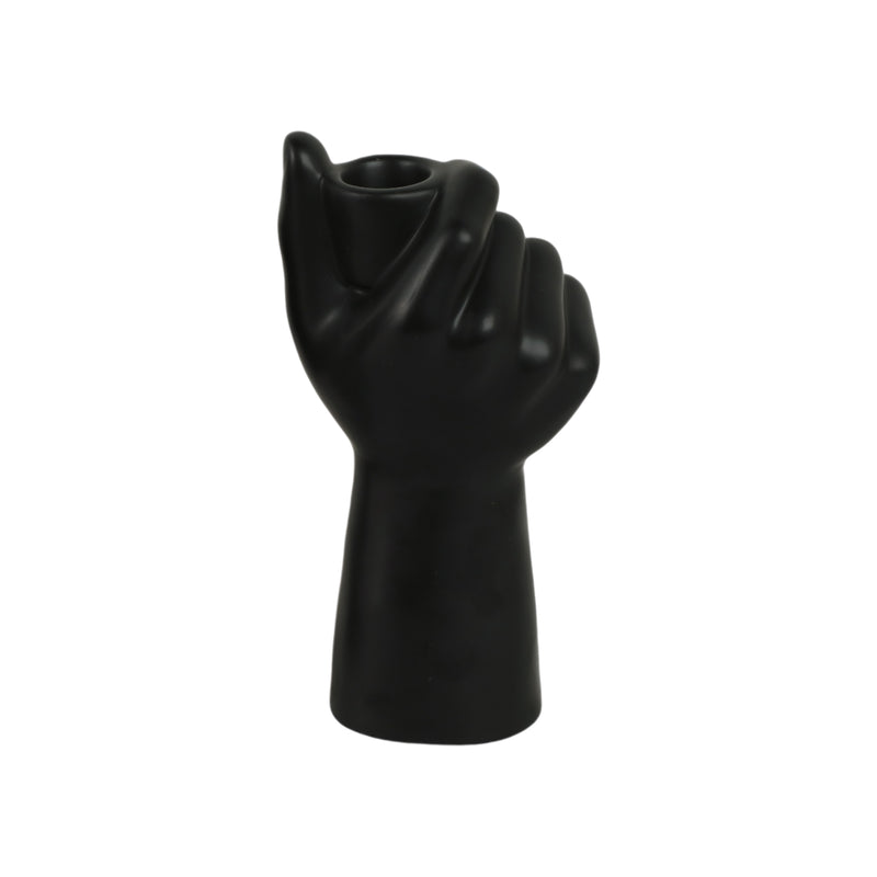 CER, 8H HAND CANDLE HOLDER, BLACK