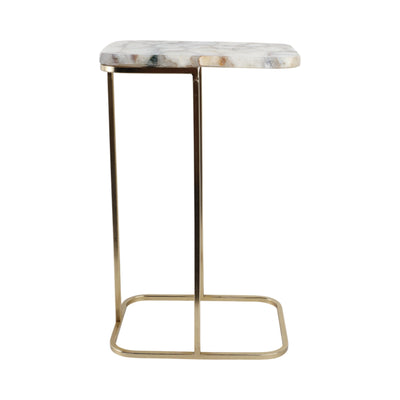 24x15 Agate Top C-table, White/gold