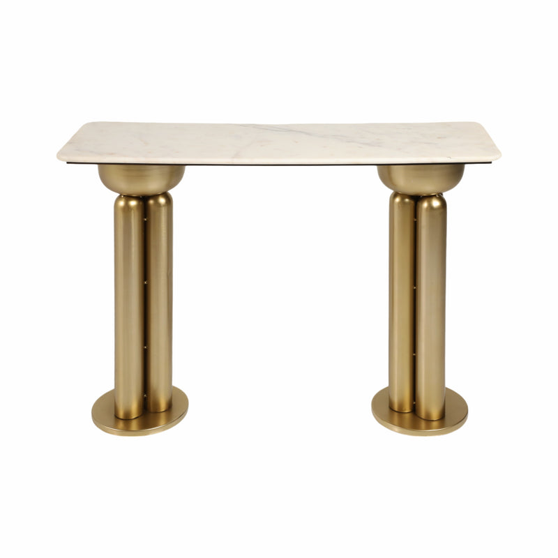 Metal, 42 Marble Top Console, Gold/white