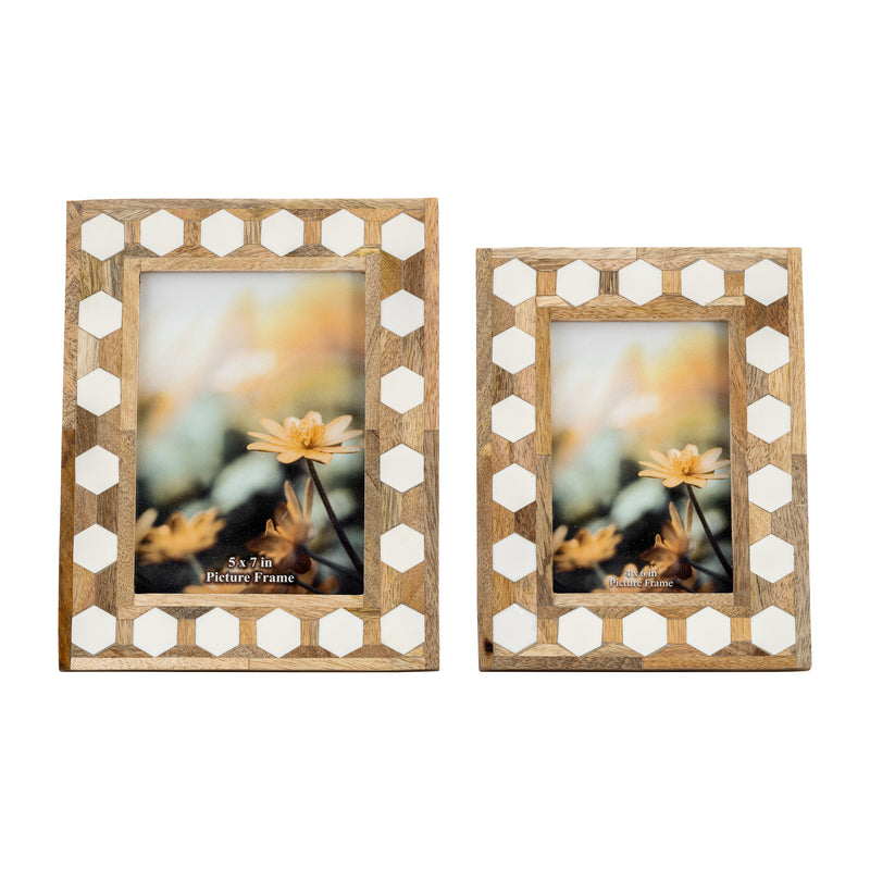 WOOD/RESIN,4X6 HEXAGON FRAME, WHITE