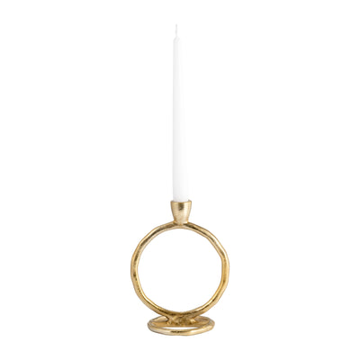 METAL, 7 ROUND RING TAPER CANDLEHOLDER, GOLD