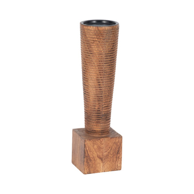 Wood, 13h, Geometric Candle Holder, Brown