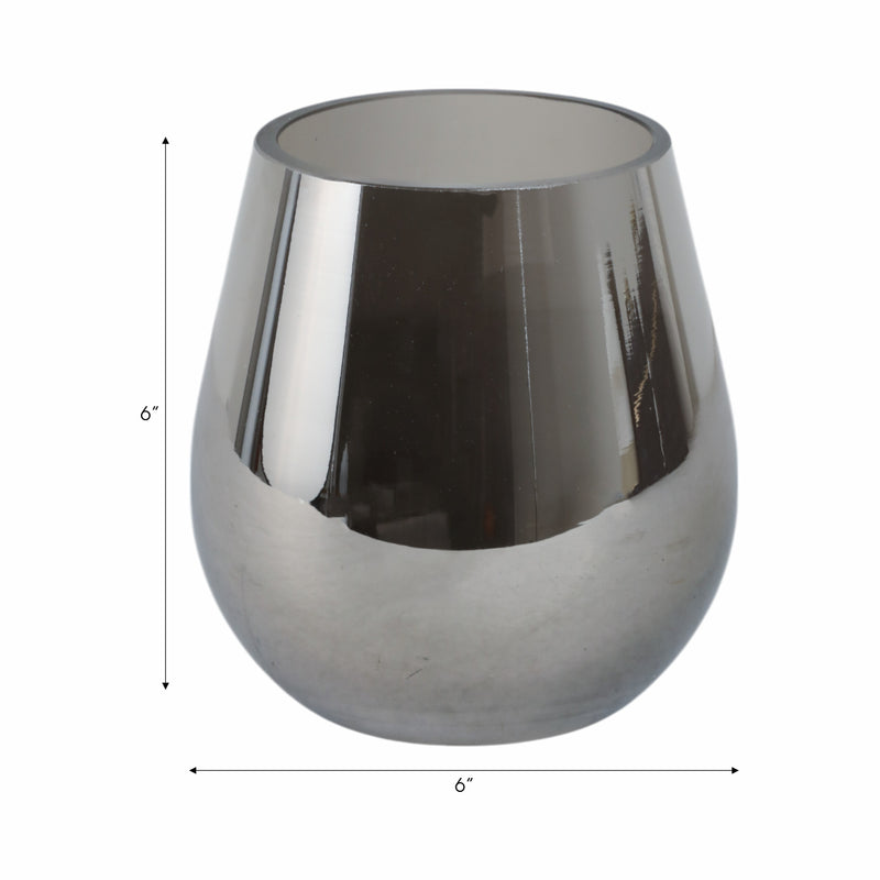 GLASS 6H METALLIC VASE, SILVER