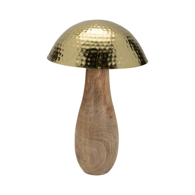 Metal, 16 Mushroom W/ Wood Base, Gold