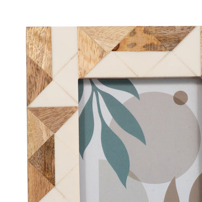 RESIN, 4X6 WOOD & WHITE GEOMETRIC PHOTO FRAME, WHI