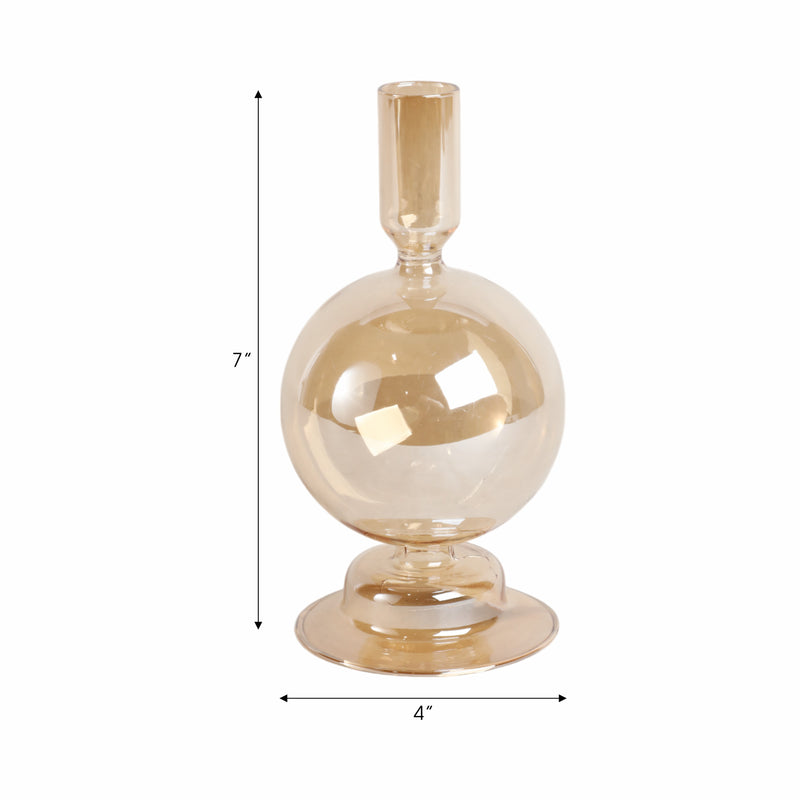 7 Glass Bubble Taper Candle Holder, Gold Luster