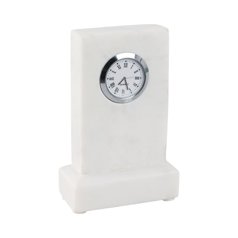 6 Marble Clock On Base, White