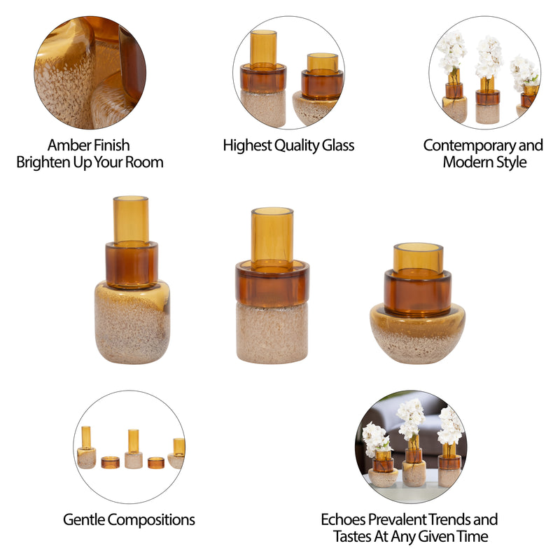 S/3 6/8/9 Eden Amber Glass Vases