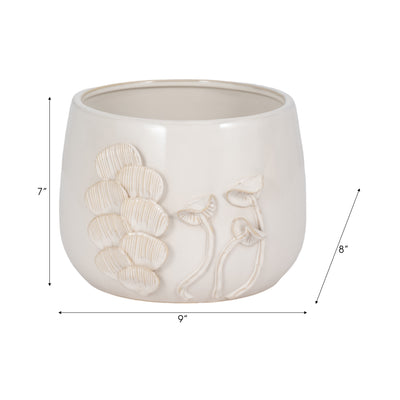 9 Mushroom Applique Planter, Ivory