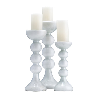 GLASS, 15H, BUBBLY CANDLE HOLDER, WHT ENAM