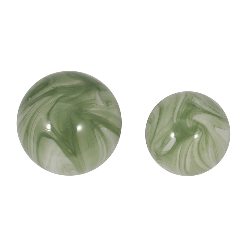 S/2 5/6 LUCINDA GREEN SWIRL SPHERES