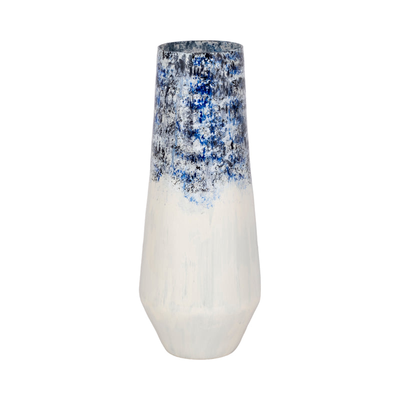 18 Tapered Bottom Vase Arctic Finish, White/blue