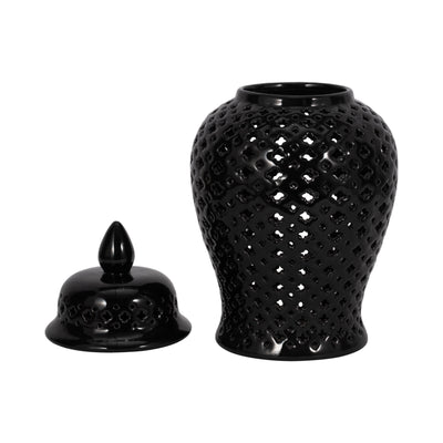 17 CUT-OUT CLOVER TEMPLE JAR, BLACK