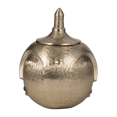 METAL, 13 FACE JAR WITH LID, CHAMPAGNE