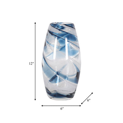 GLASS, 12 SWIRL VASE, BLUE