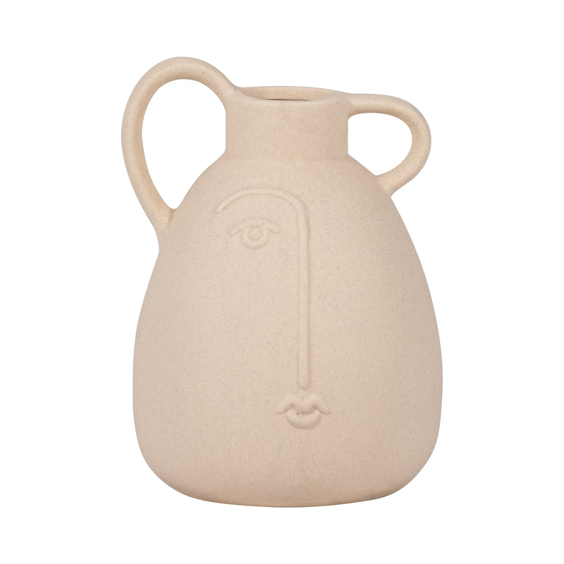 Cer, 8 Face Vase W/ Handles, Ivory