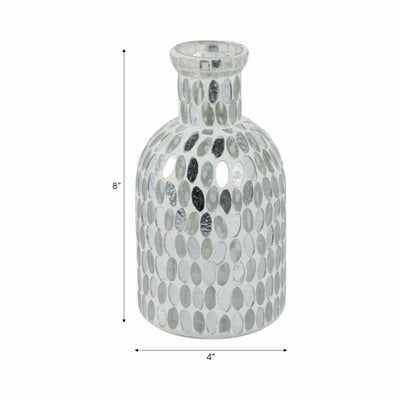 GLASS, 8H MOSAIC VASE, WHITE