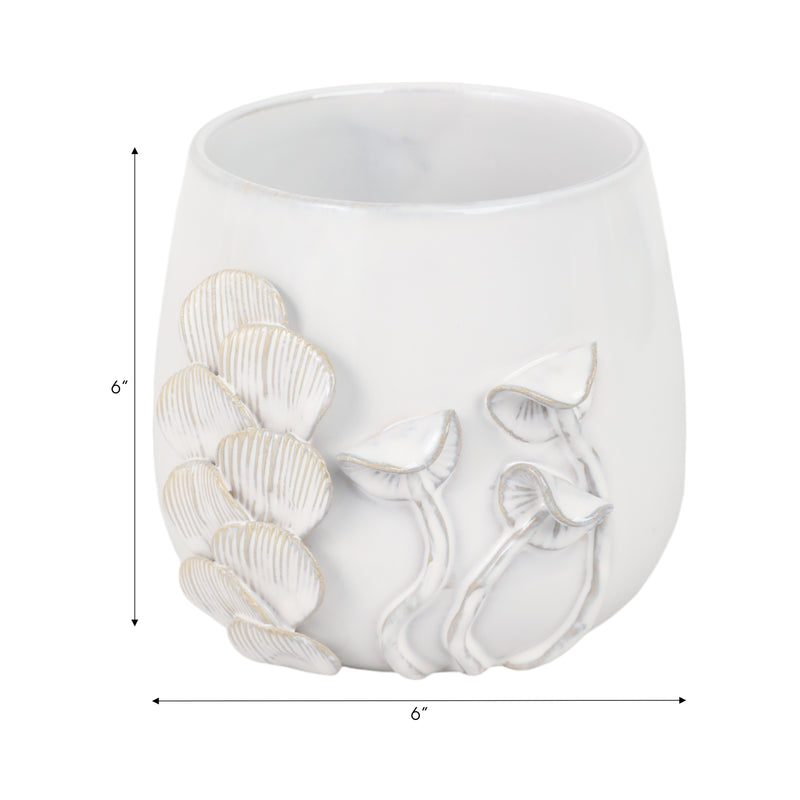 Cer, 6 Mushroom Applique Planter, Ivory