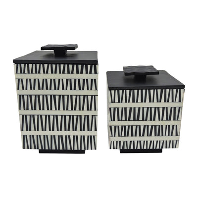 S/2 7/10 Gobiel Black & White Resin Boxes