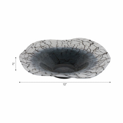 12x12 Abstract Glass Bowl With Veining, White/bla