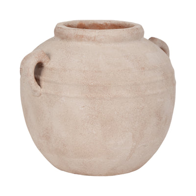 15 Round Weathered Terracotta Vase, White/natural