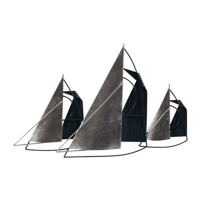 METAL, 26 SAILBOATS WALL DECOR, BLUE/SILVER