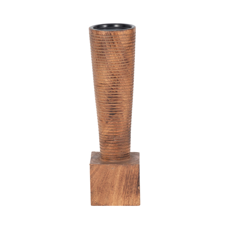 Wood, 13h, Geometric Candle Holder, Brown