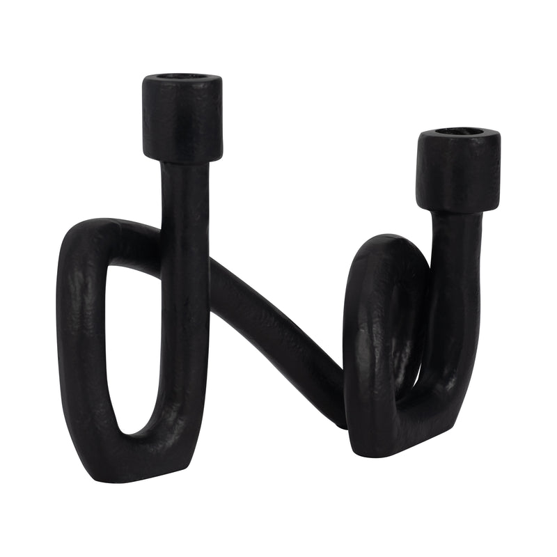 9 Swirled 2 Taper Candleholder, Black