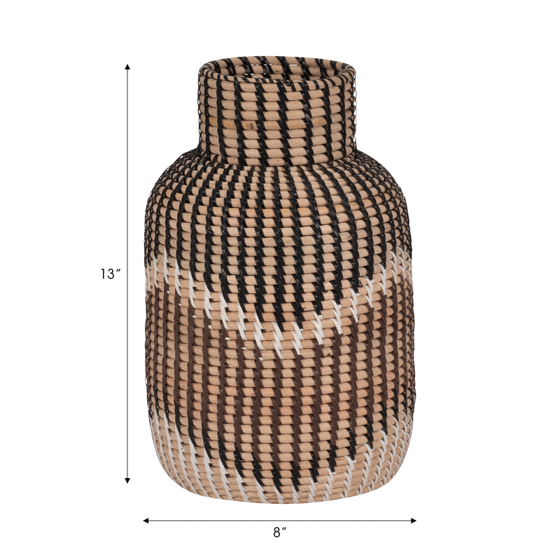 RATTAN, 13H WOVEN VASE, MULTI