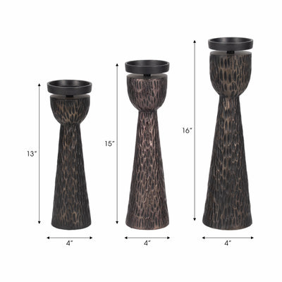 S/3 13/15/16 Cali Aluminuminum Candle Holders, Bl