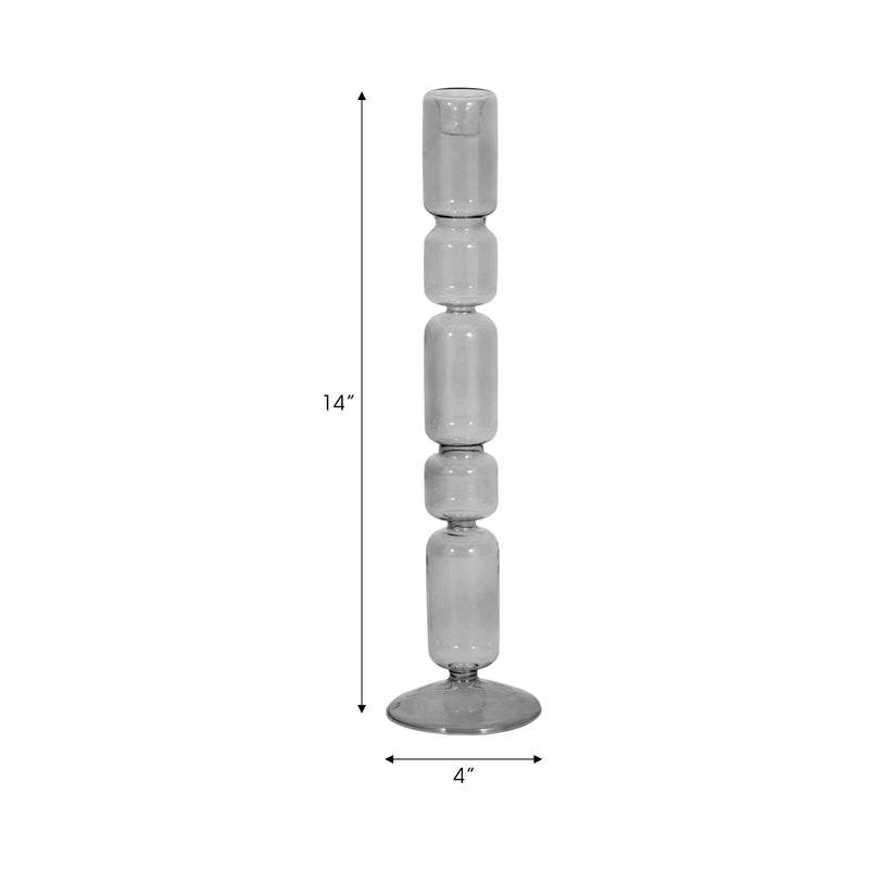 14 Mixed Bubble Taper Candleholder, Smoke