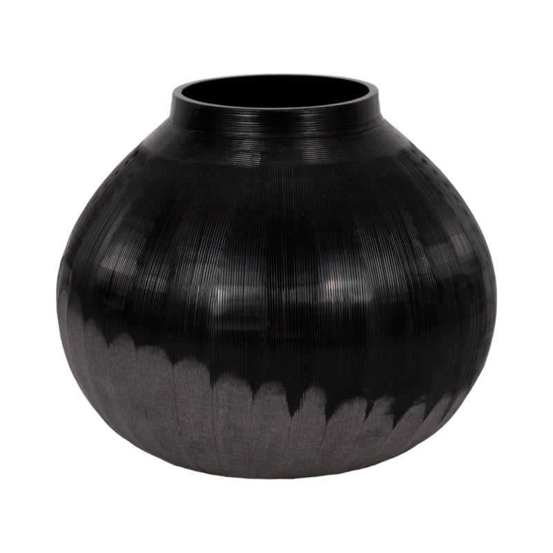 9 Etched Lines Rough Cut Bottom Vase, Black