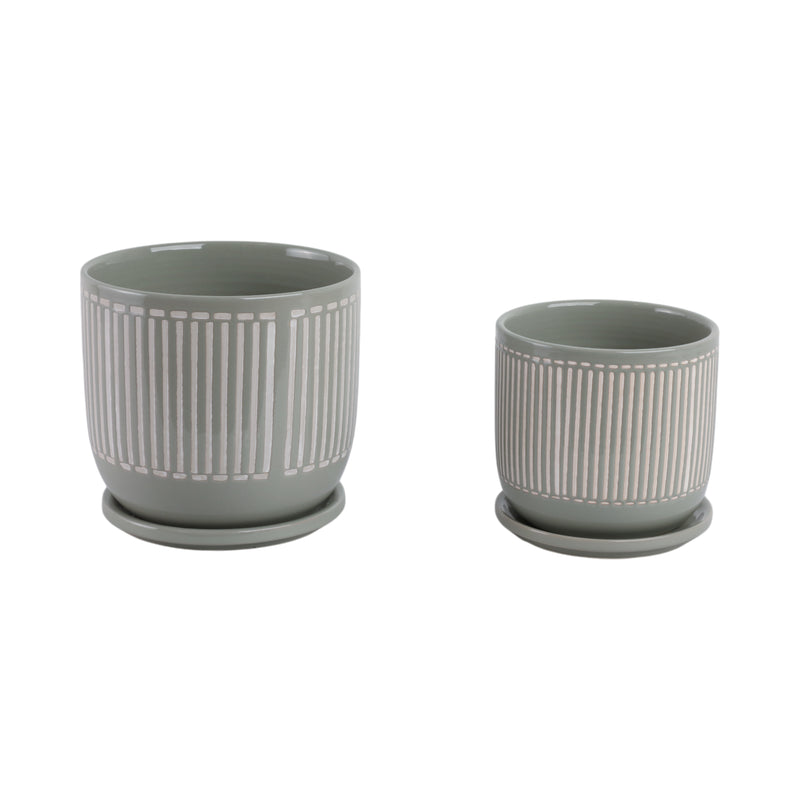 Cer?s/2  6/8 Planter W/ Saucer, Gray