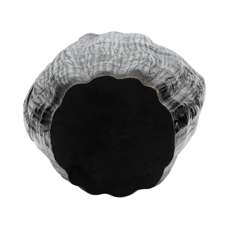 METAL, 20H, ABSTRACT RIDGED VASE, BLK NICKEL