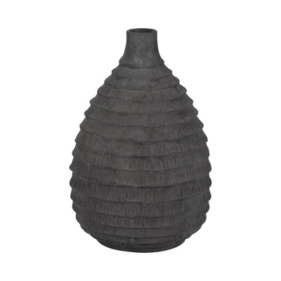 15 Faded Ribbed Bulbous Vase, Black