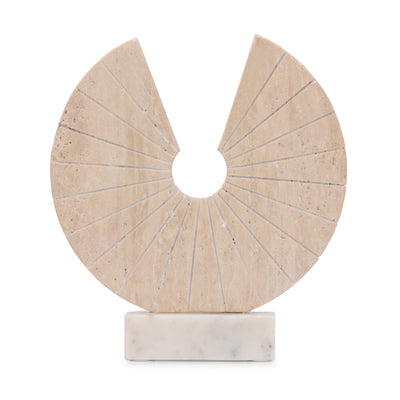 11x10 Travertine Open Circle On Marble Base, Tan/