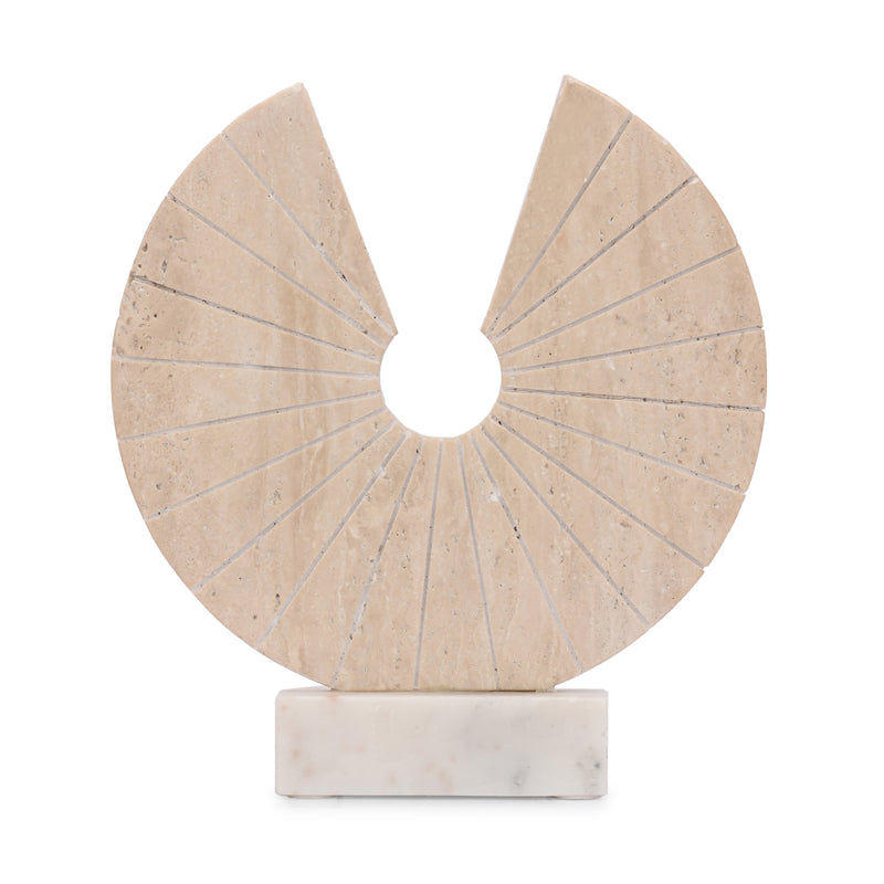 11x10 Travertine Open Circle On Marble Base, Tan/