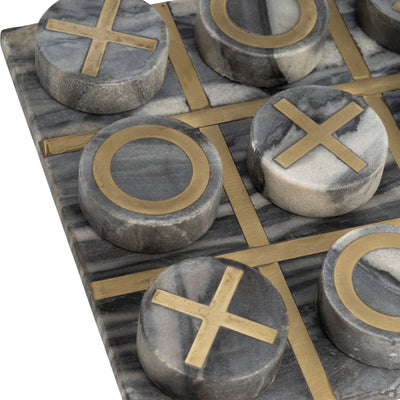 MARBLE 12x12 TIC-TAC-TOE, BLACK/GOLD