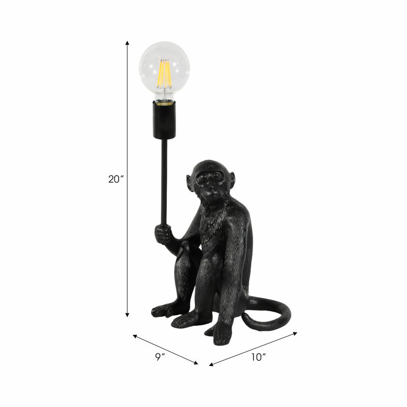 20 Monkey With Lightbulb Table Lamp, Black