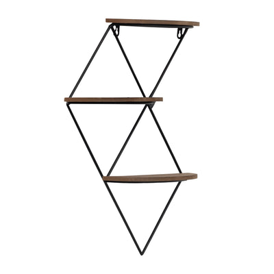 METAL/WOOD, 21 3-TIER DIAMOND WALL SHELF, BROWN/B