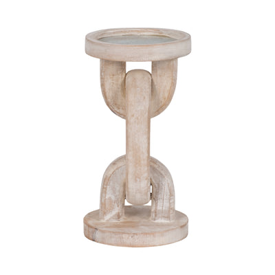 Wood, 8 Chain Pillar Candle Holder, White